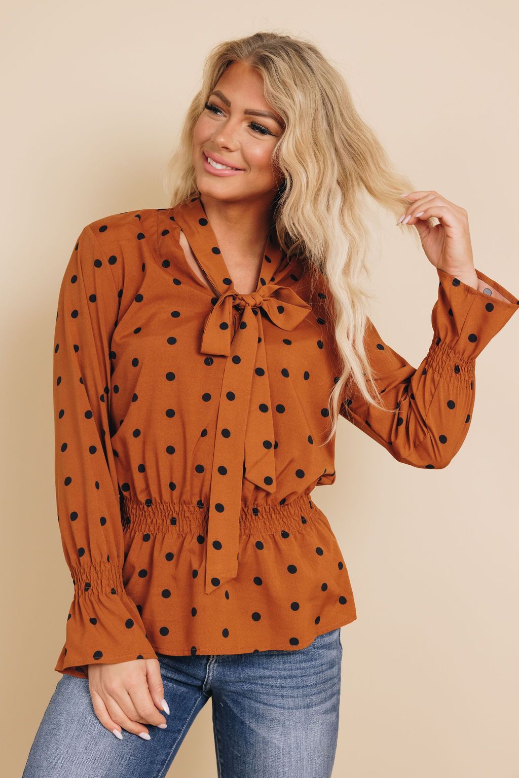 Excellence Polka Dot Tie Blouse