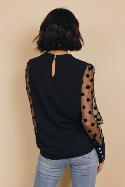 Workin' Me Dotted Sleeve Blouse