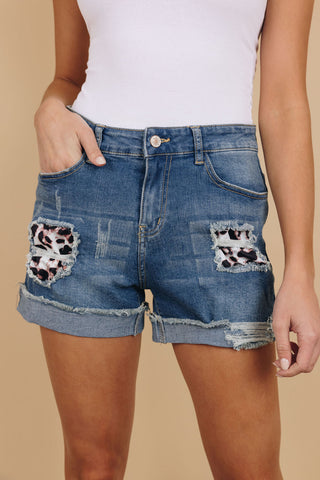 Uncovered Patched Denim Shorts