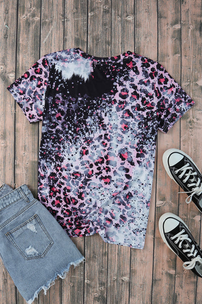 Leopard Dyed Print Bleached Blank Tee