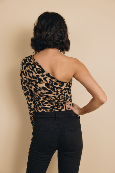 Chrissy Leopard One-Shoulder Bodysuit