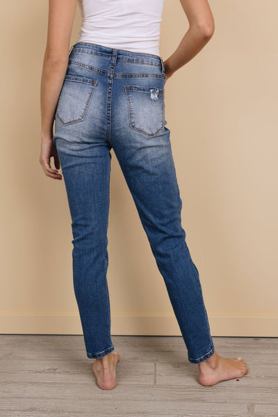 Eva Plaid Patch Distressed Jeans
