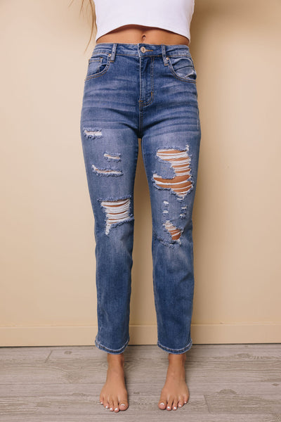Zoey Distressed Straight Leg Jeans