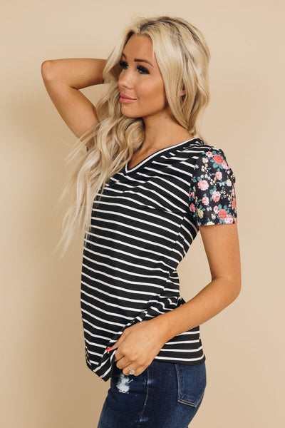 Rise Up Striped Floral Tee