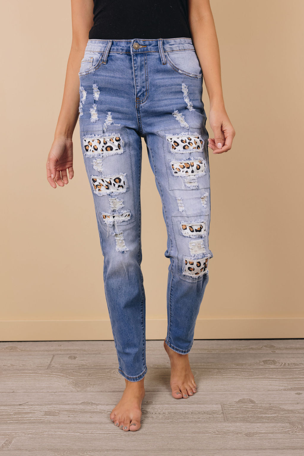 Everlasting Ripped Leopard Jeans