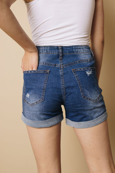 Amy Folded Distressed Denim Shorts
