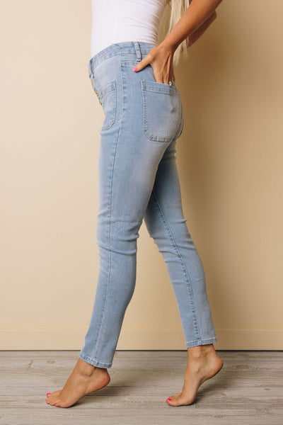 Button Fly Skinny Jeans with Pockets