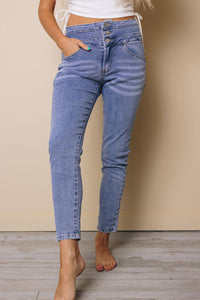 Adena High Waist Buttons Skinny Jeans