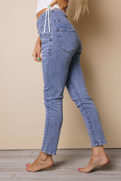 Adena High Waist Buttons Skinny Jeans