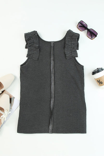 Ruched Shoulders Ribbed Knit Tank Top