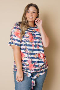 Plus Size - Striped Floral Knot Tee