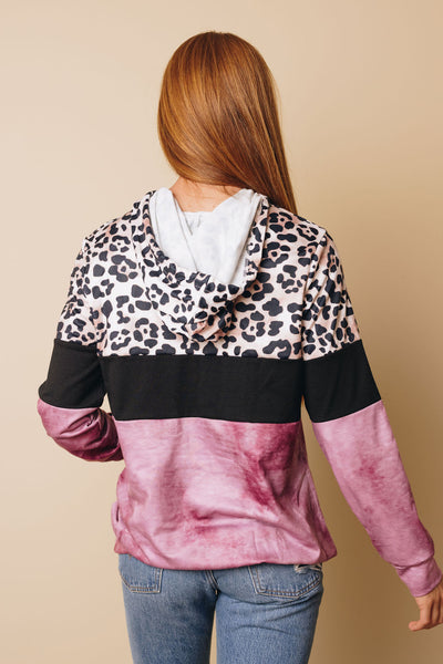 My Vibe Leopard Color-Block Hoodie