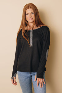 Lane Contrast Elbow Patch Long Sleeve Top