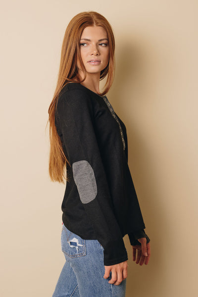 Lane Contrast Elbow Patch Long Sleeve Top