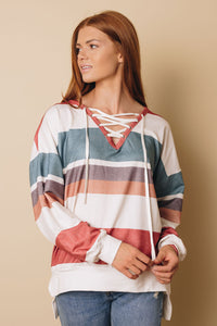 Cranberrry Oversized Striped Sweatshirt