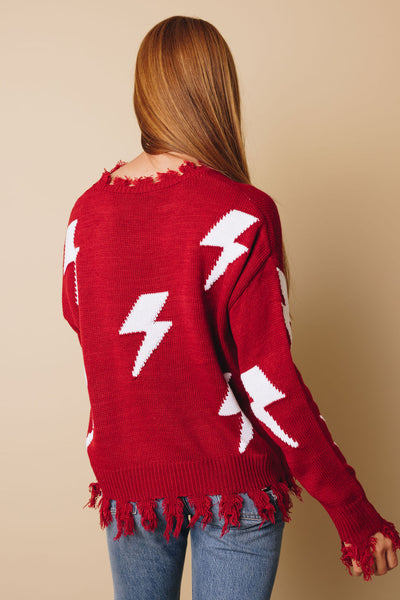 Baylee Distressed Knit Bolt Sweater