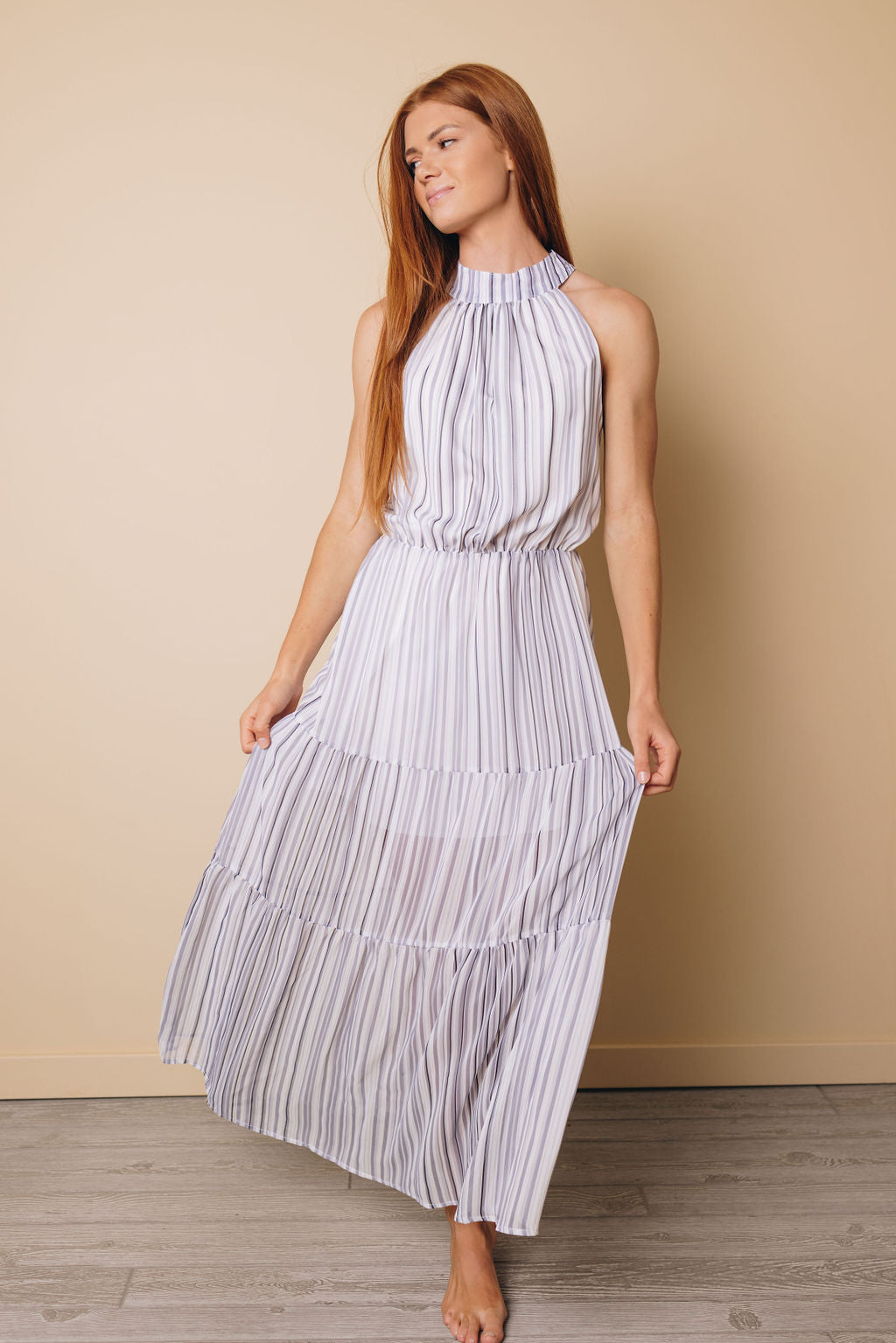 Swift Halter Striped Maxi Dress