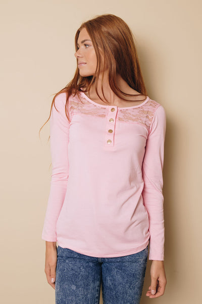 Emmerson Lace Buttoned Long Sleeve Top