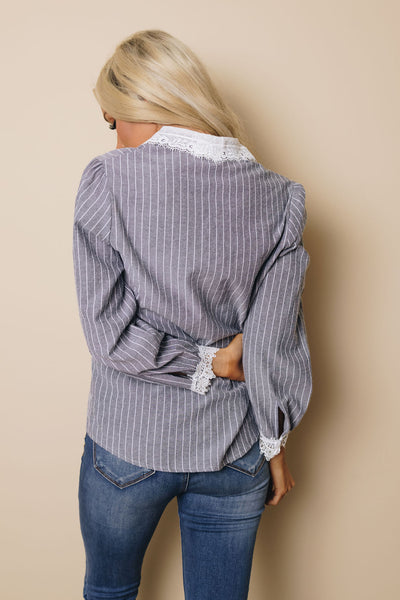 Collar Lace Striped Shirt