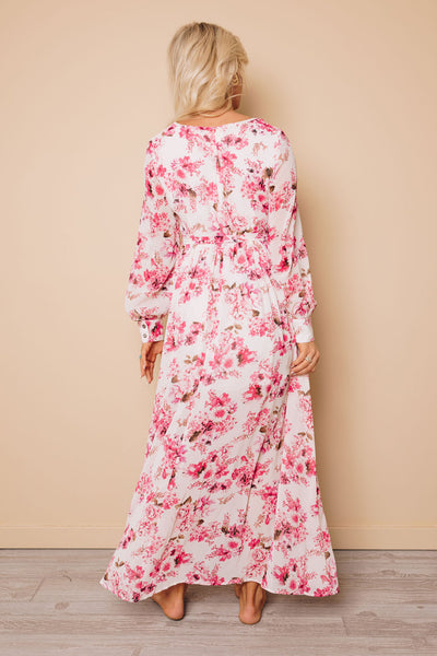 Mimi Wrap V Neck Floral Maxi Dress