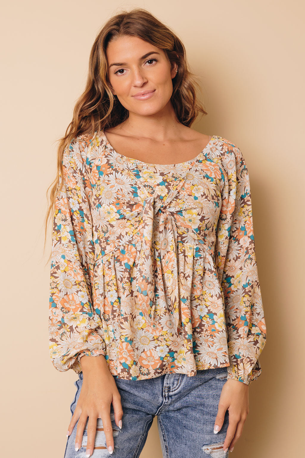 Bethany Tie Front Floral Top