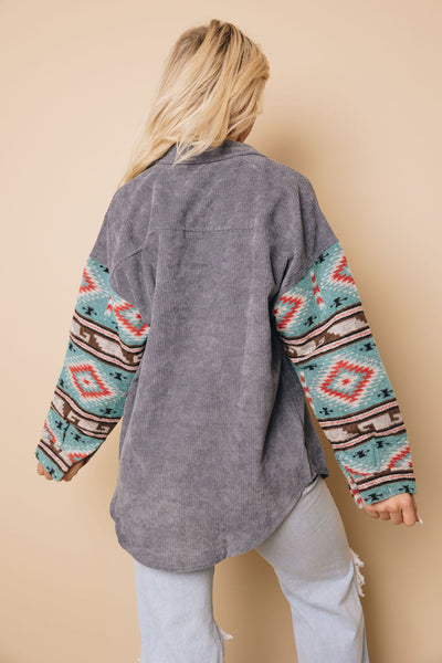 Josie Aztec Pattern Sleeve and Pocket Shirt