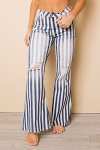 Lilly Striped Distressed Flare Jeans