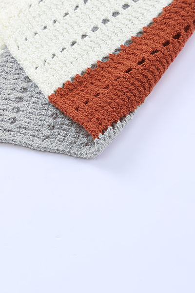 Color Block Patchwork V Neck Knit Sweater
