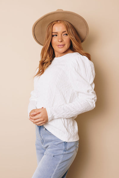 Puffy Sleeve Textured Knit Top