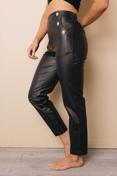 Gerry Faux Leather Metal Buttons Pants