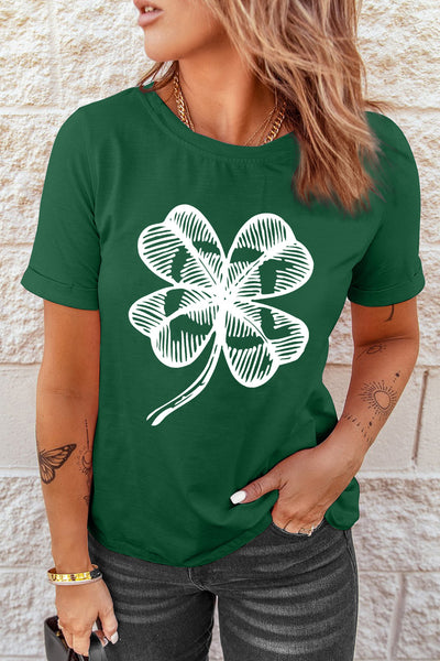 St. Patrick Clover Graphic Print Crew Neck T Shirt