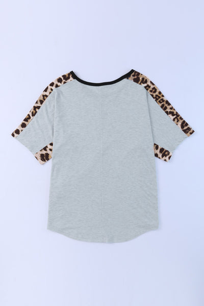 Leopard Splicing O-neck Short Sleeve T Shirt