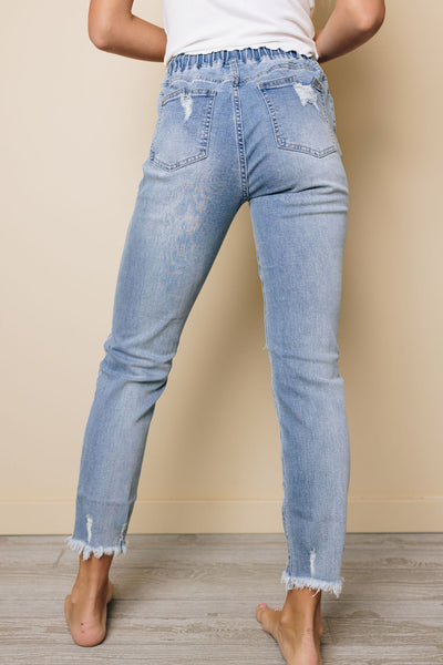 Salma Elastic Waist Distressed Jeans