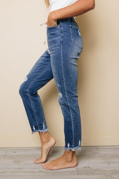 Salma Elastic Waist Distressed Jeans
