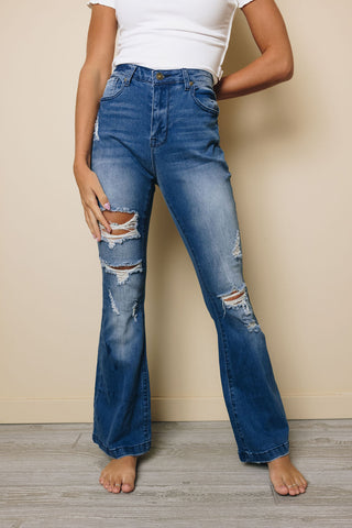Mary Beth Distressed Flare Jeans