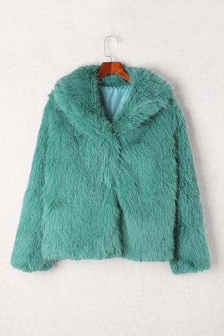 Collared Side Pockets Winter Fuzzy Coat