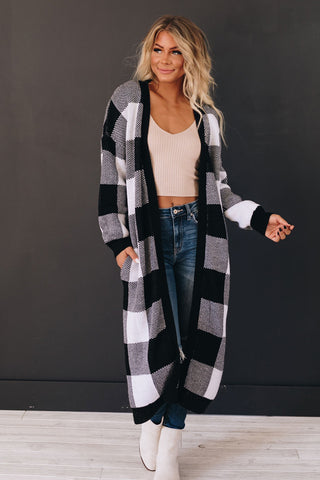 Board Games Pocketed Checkered Cardi