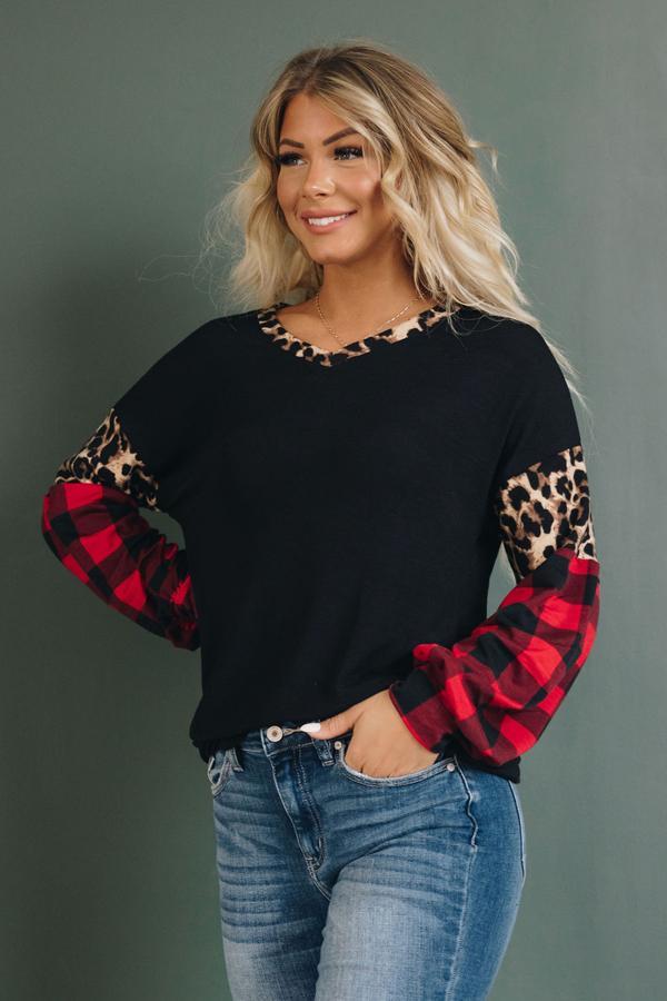 Christmas and Chill Plaid Leopard Top