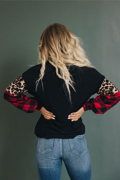Christmas and Chill Plaid Leopard Top