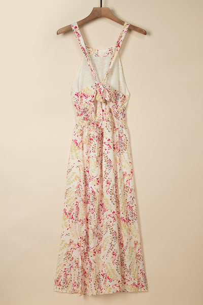 Crisscross Backless Long Floral Dress