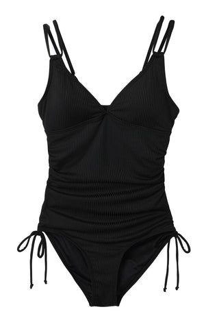 Adjustable Straps Ribbed Knit One Piece Swimsuit