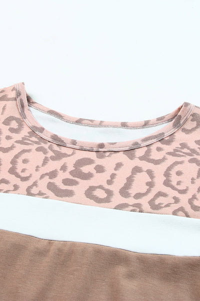 Leopard Yoke Color Block T Shirt