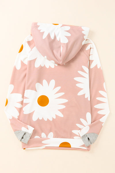 Daisy Print Zipped Doublehood Sweatshirt