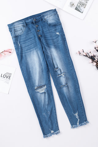 High Rise Buttons Skinny Jeans