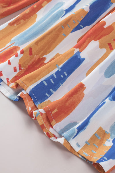 Multicolor Printed Ruffle Trim Long Sleeve Top