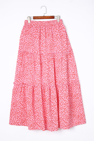 Leopard Frilled Drawstring High Waist Maxi Skirt