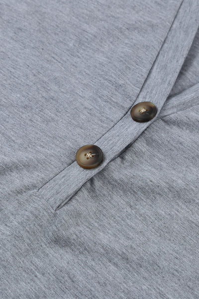 Button V Neck Rolled Short Sleeve T Shirt