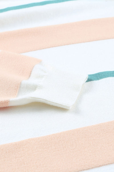 Striped Knit Side Pockets Plus Size Cardigan