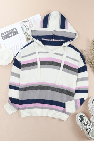 Striped Hooded Knit Sweater
