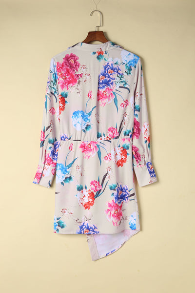 Floral Print Wrap Tie Mini Shirt Dress